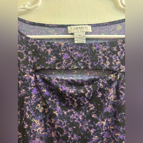 Carmen Marc Valvo Sleeve 3/4 Blouse Purple Size XL - Picture 4 of 10